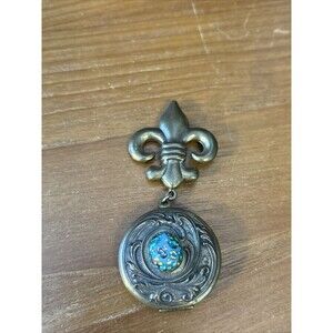 Vintage Fleur Delis Sadie Green Victorian Revival Locket Brooch/Pin